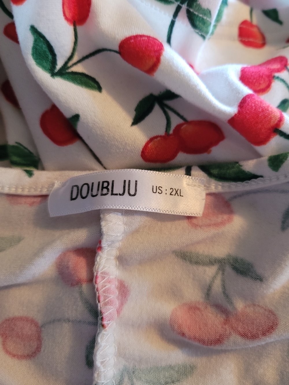 Doublju Cream Top with Red Cherry Print - Picture 3 of 3